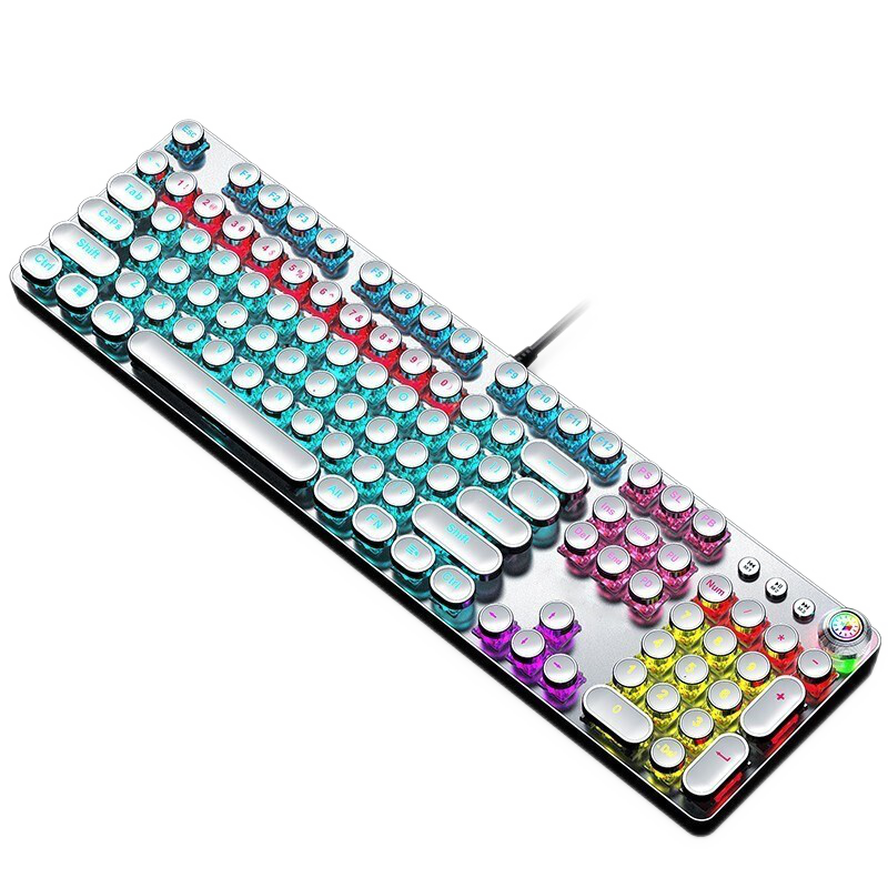 EWEADN TK100 Punk Mechanical Keyboard And Mouse Set for E-Sports Gaming, Wired Desktop And Laptop Office Retro Peripherals PUBG 104-Key White Mixed Light Blue Switches