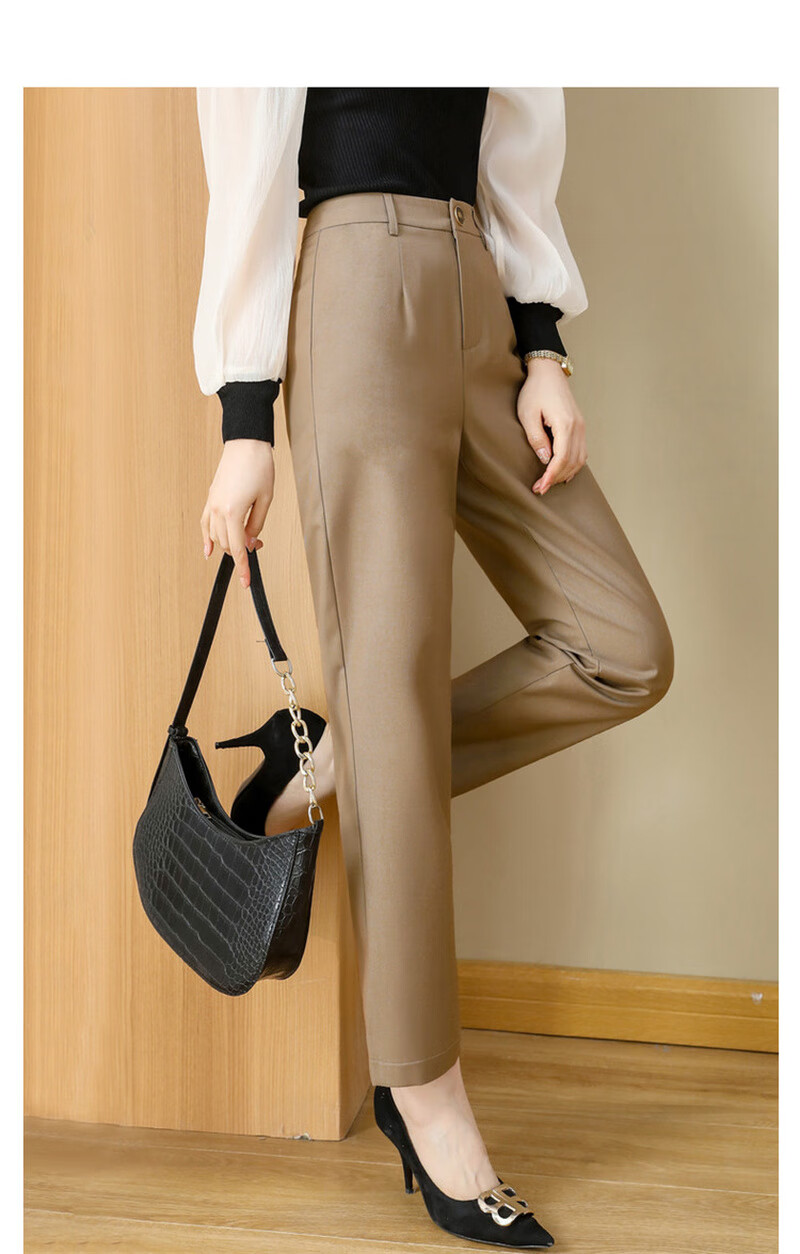 Dme Cropped Pants for Spring And Autumn, New Straight-Leg Suit Pants with Fake Pockets, Casual Trousers for Women, Khaki, S 53