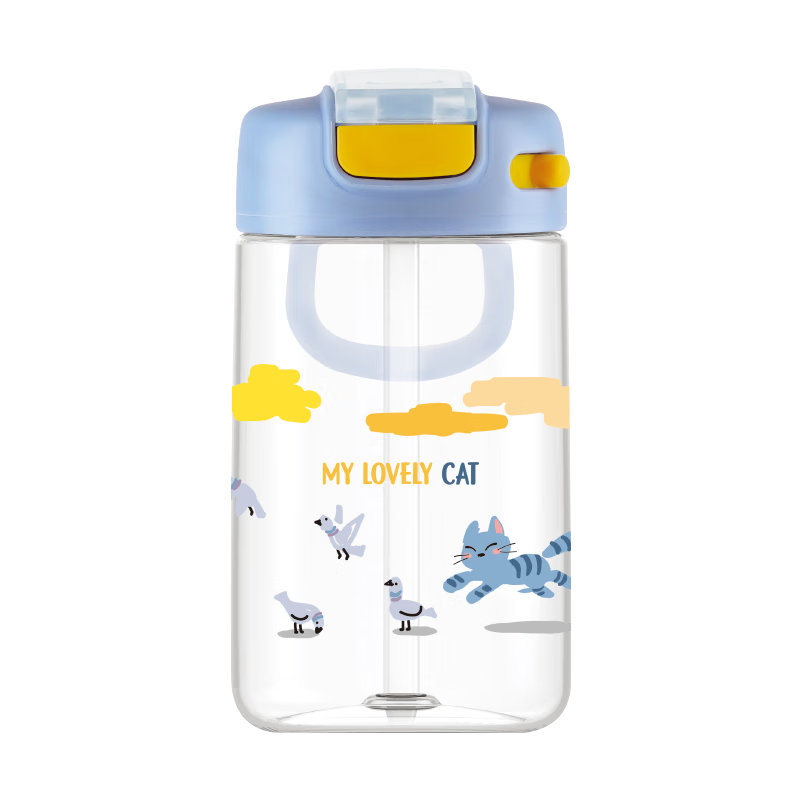 LOCK&LOCK Children's Water Bottle with Straw And Lock, Tritan Material, Student Handheld Outdoor Sports Cup, 430ml, Blue