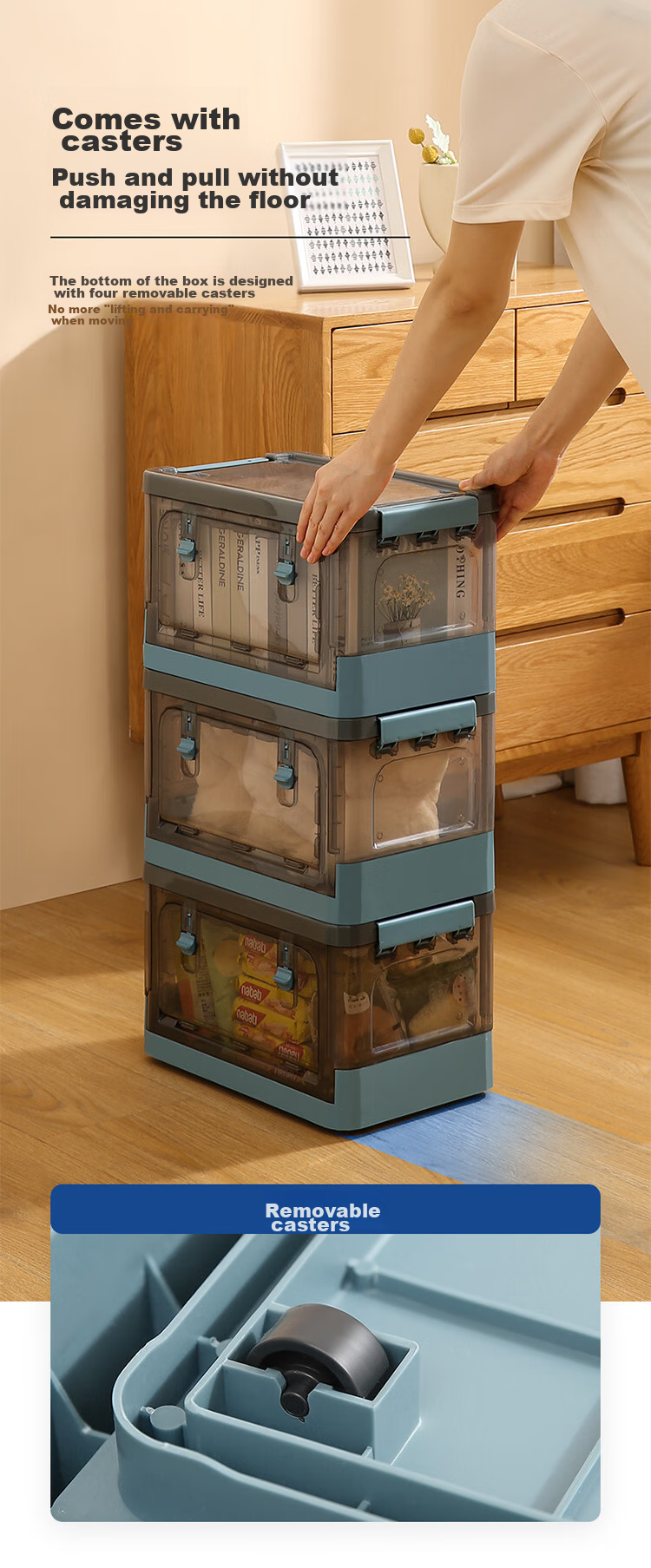 LYNN Bed Storage Box for Clothes, Quilts, Shoes, Toys, Flat Foldable Large 80L Organizer Box, 1 Piece, Student Use 7