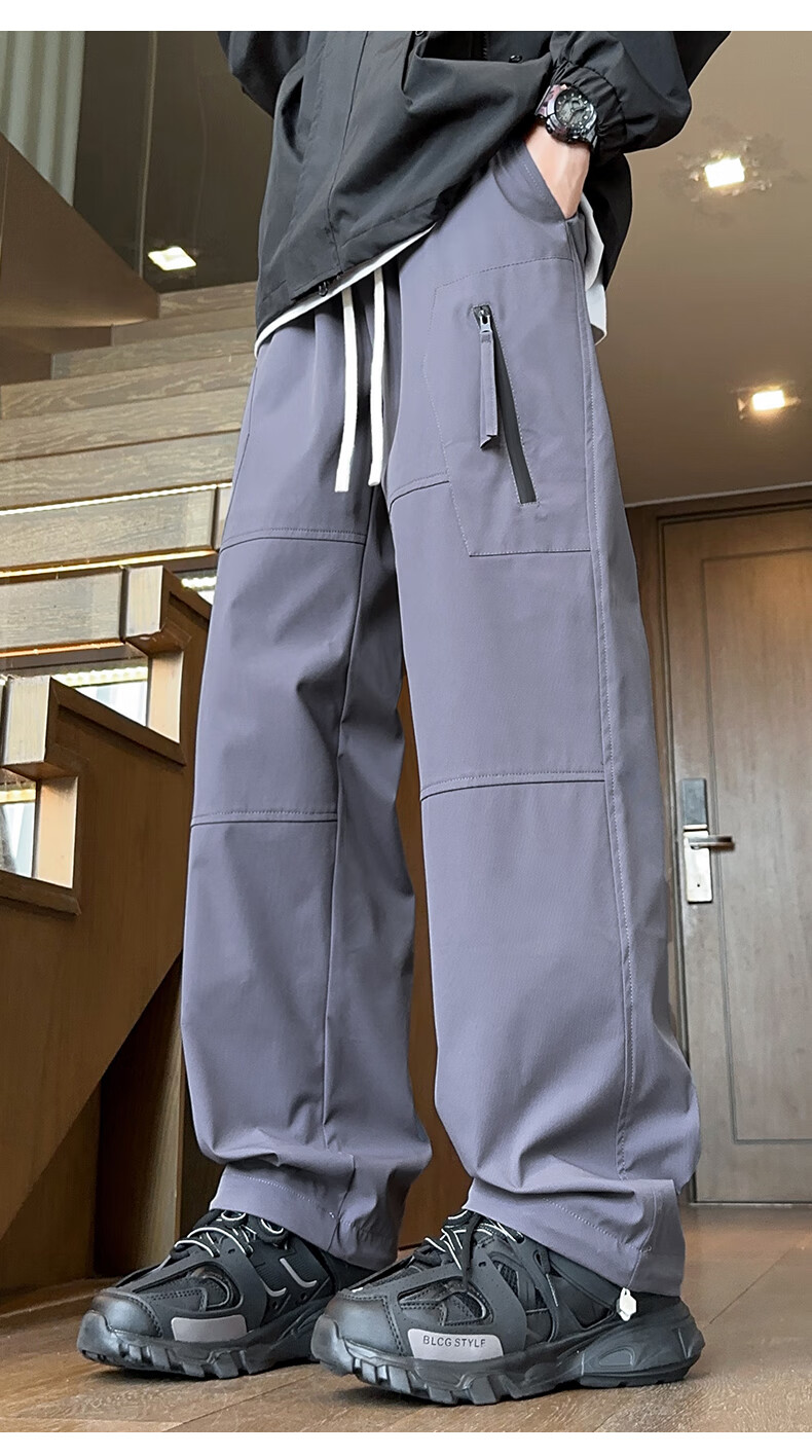 Dingfengbaoluo Casual Cargo Pants for Men, Spring And Summer Paratrooper Functional Trousers, American-Style Solid Color Outdoor Pants, 2418 Gray, Size M 18