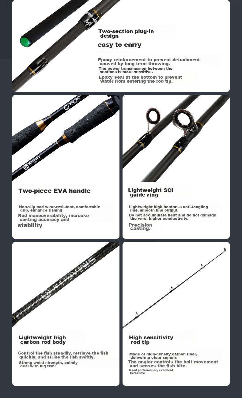 SIMAGO Ximan Duo M High Carbon Lure Rod for Bass Fishing, Spinning Reel Set, Sea Rod, Sliding Float Long Casting Rod, 2.1 Meters 12