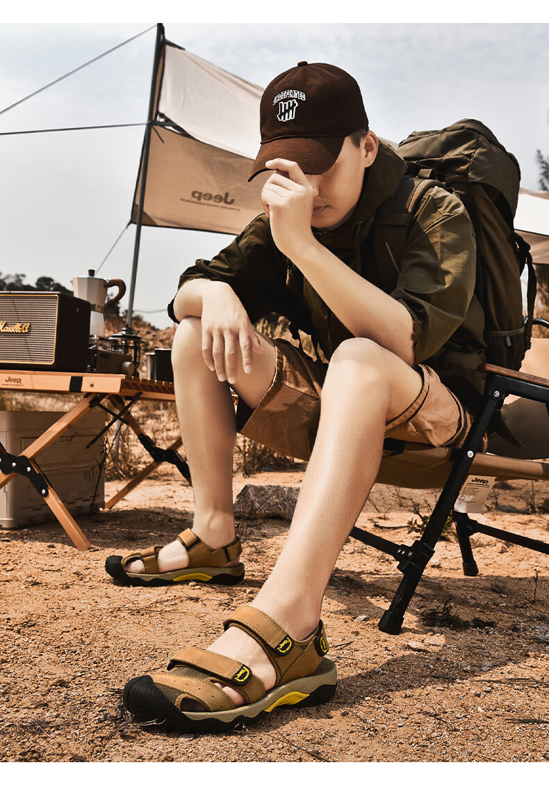 JEEP Men's Outdoor Breathable Sandals, Closed-Toe Beach Shoes, Water-Friendly Perforated Shoes, Non-Slip Wear-Resistant River Tracing Shoes, Casual Hiking Shoes 14