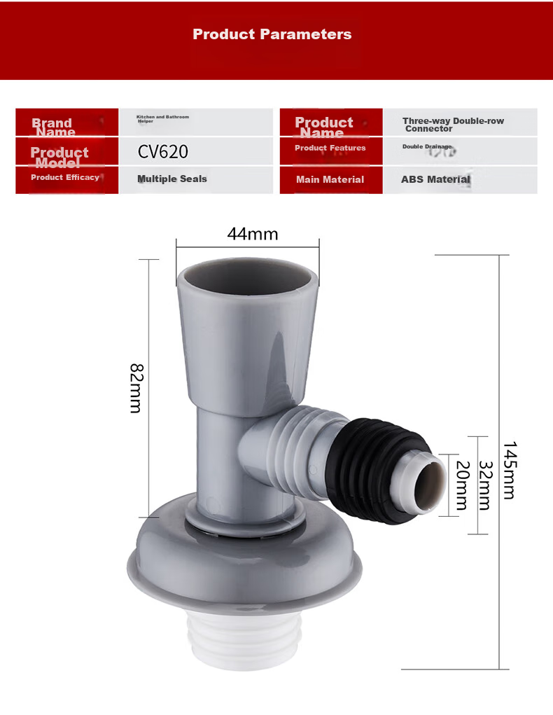CVBAB Washing Machine Floor Drain Three-Way Connector, Sewer Pipe Anti-Odor And Backflow Prevention Drainage Pipe Sealed Three-Way Two-In CV620 14