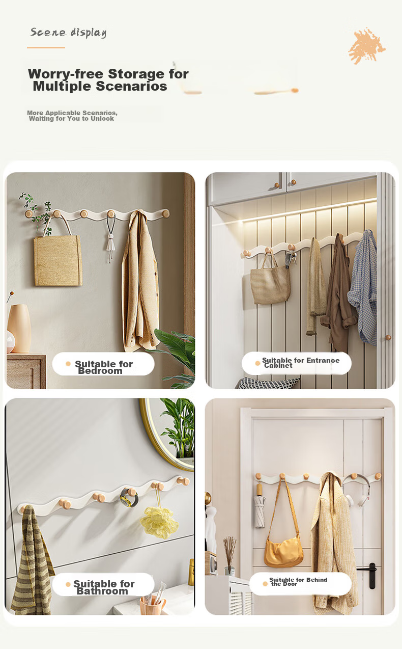 Bahainiao Door Hook Hanger, No Drilling Required, Clothes Hanger for Over The Door, Storage Rack, Row-Linked Hooks, Strong Load-Bearing Capacity 8