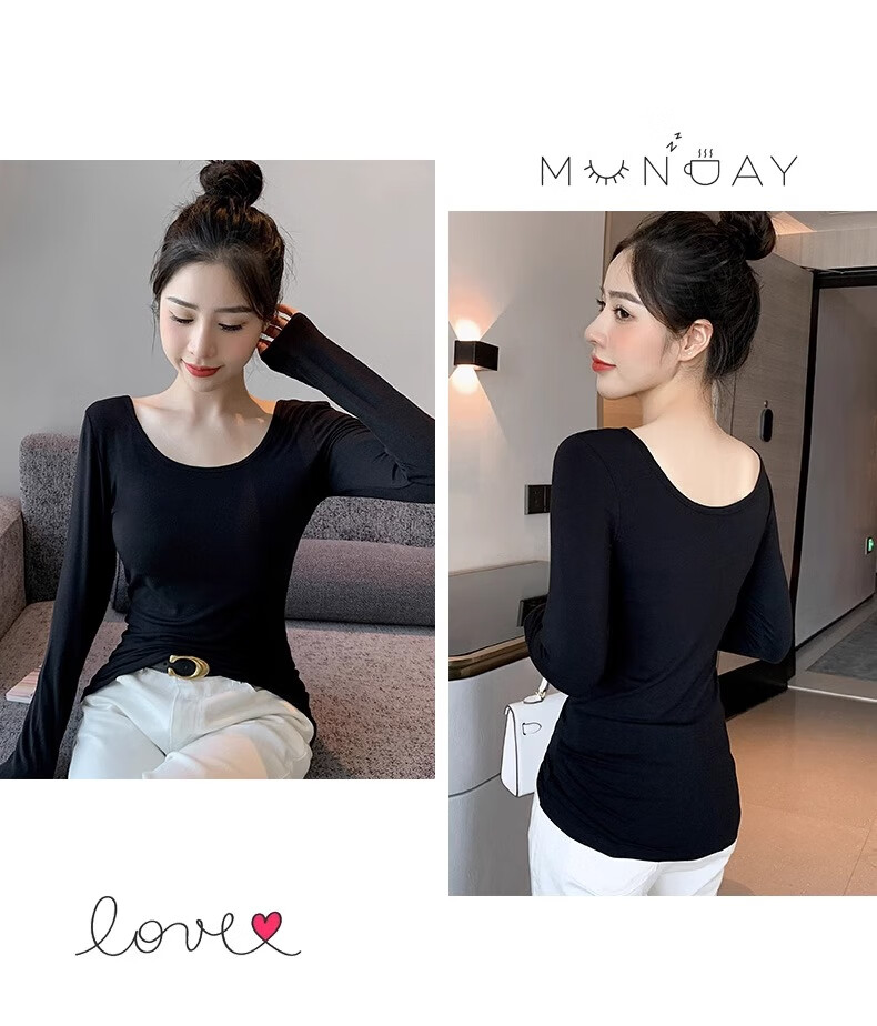 Woodpecker Modal Base Layer Women's Double U Neck Long Sleeve T-Shirt Stylish Outerwear Thin White S 20