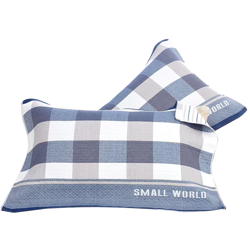 AVIVI Cotton Pillowcase Set of Two for Students And Children, Quilted Home Pillowcase, Blue Plaid, 52*78cm