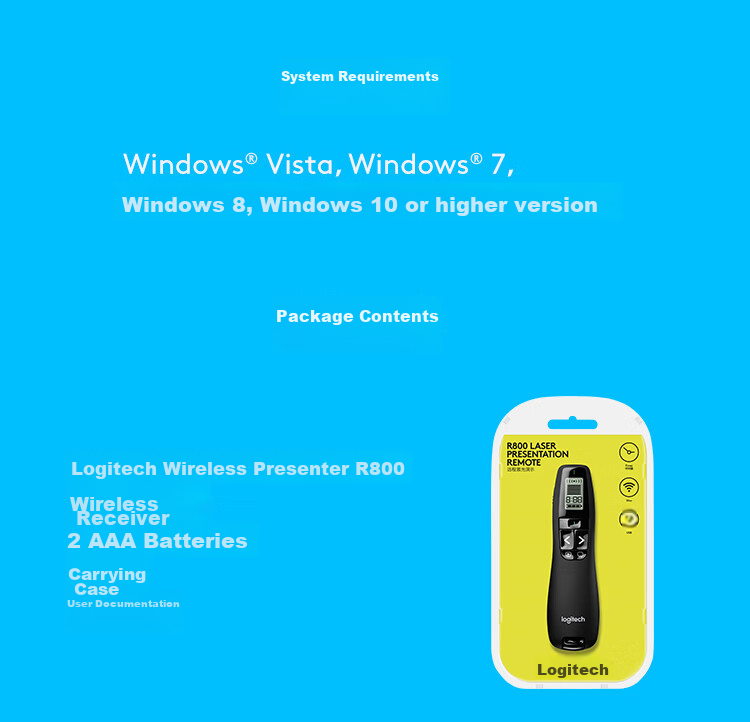 Logitech R800 Enterprise Wireless Presenter, PPT Page Turner, Business Office Presentation Remote, Laser Pointer 6