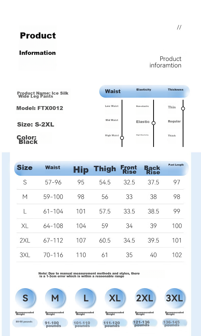 FitonTon Ice Silk Wide-Leg Pants for Women, Summer Lightweight High-Waist Draping Trousers, Loose Straight Casual Floor-Length Pants, Black, Size S 12