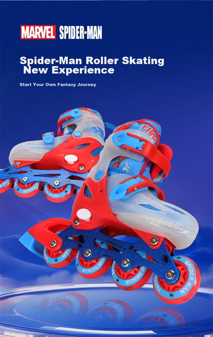 Disney Spider-Man Children's Roller Skates for Beginners, Inline Skates, Dry Ice Skates, Full Flashing Straight Row, Essential for Physical Education Class, Gift-Giving 5
