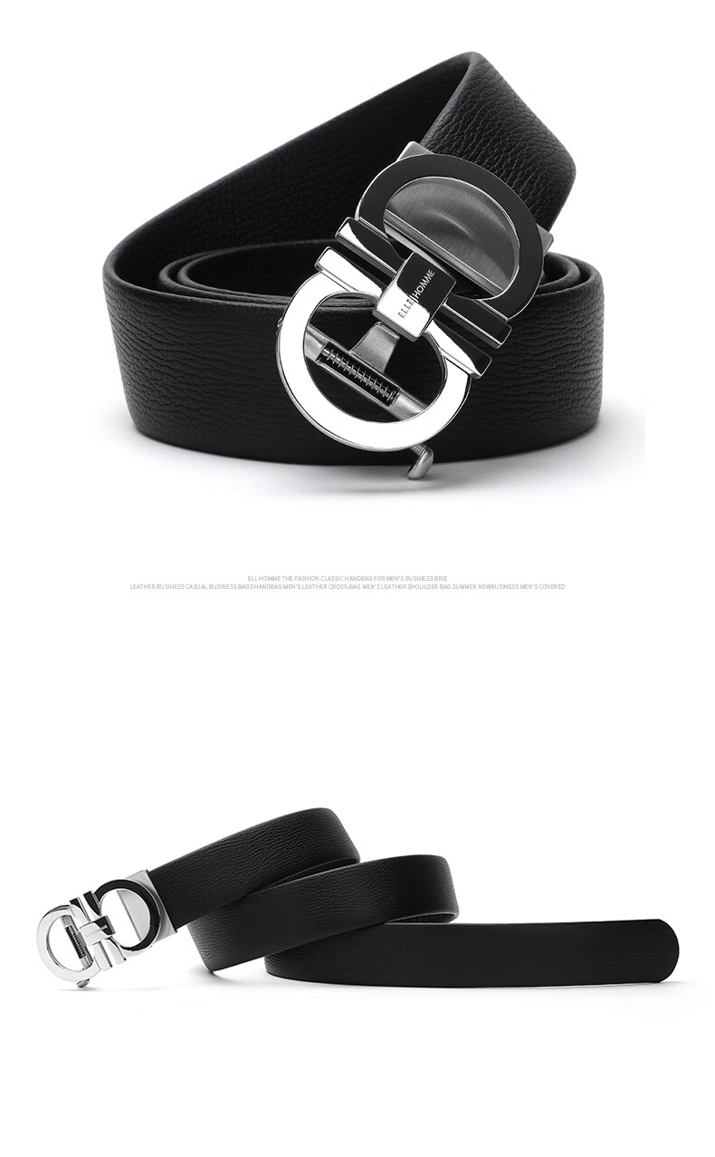 ELLE HOMME Men's Top-Grain Leather Belt, Luxury 304 Stainless Steel Buckle Automatic Waist Belt, Birthday Gift for Boyfriend 8