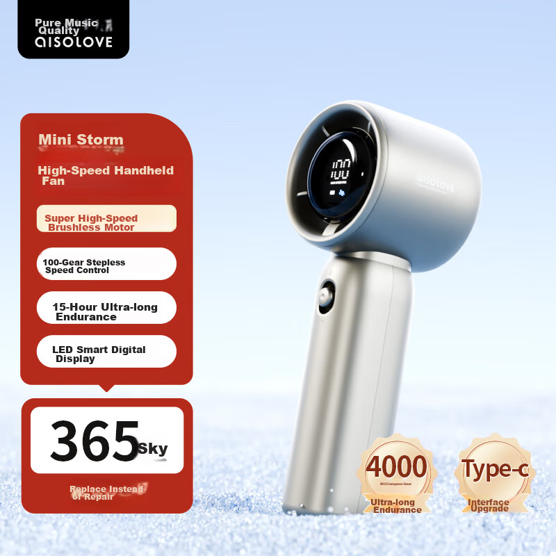 SOLOVE F15 Handheld Mini Fan, Ultra-High RPM Rechargeable Fan, USB Small Fan with Long Battery Life, Portable Powerful Fan for Student Dormitory, Quiet Operation, Gold Color