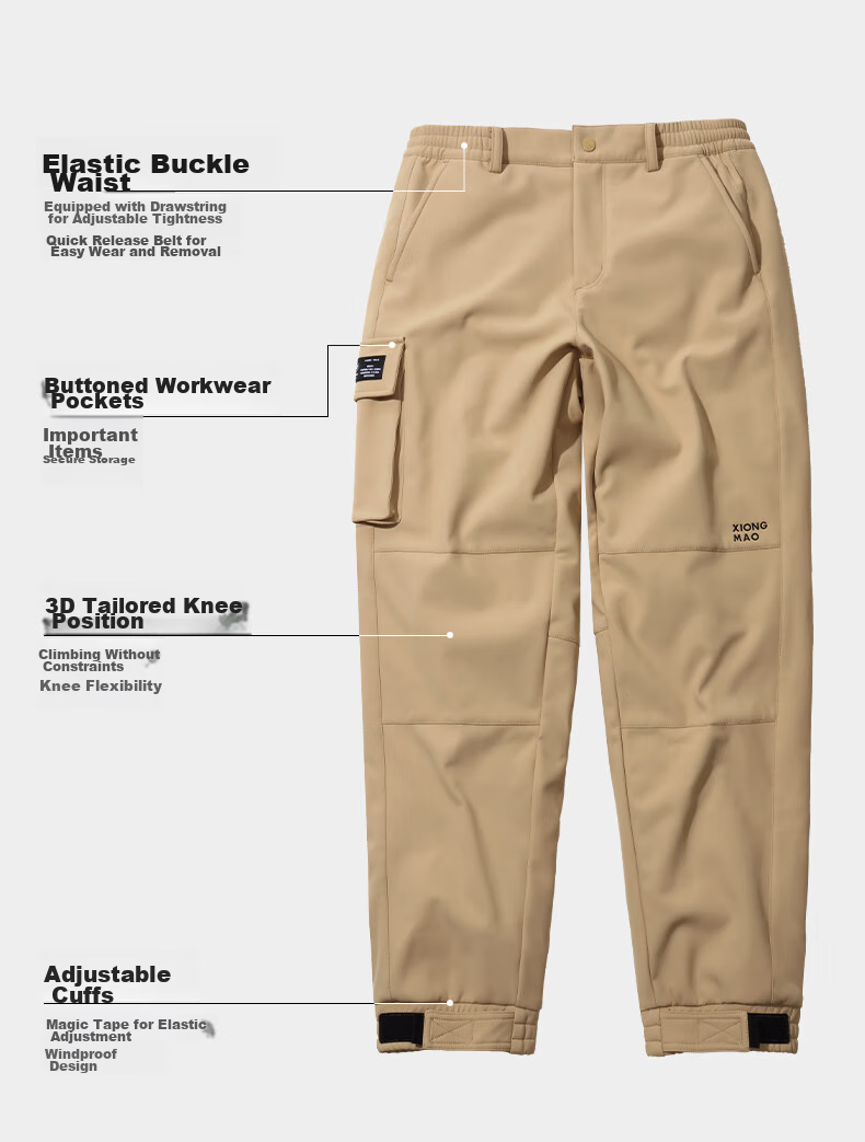 CAMEL Outdoor Loose Soft Shell Pants, Windproof And Cold-Resistant Workwear Straight-Leg Sports Trousers A23CA4a9007 6