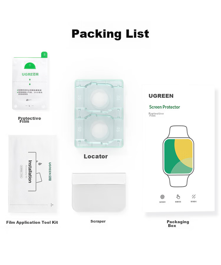 UGREEN Compatible with Apple Watch Screen Protector for SE3/SE2/S9/S8, Universal Fit for Apple IWatch 7/6/5/4, Protective Film for 45/44mm, Anti-Scratch, Anti-Fingerprint, Hydrogel Soft Film, Not Tempered Glass 25