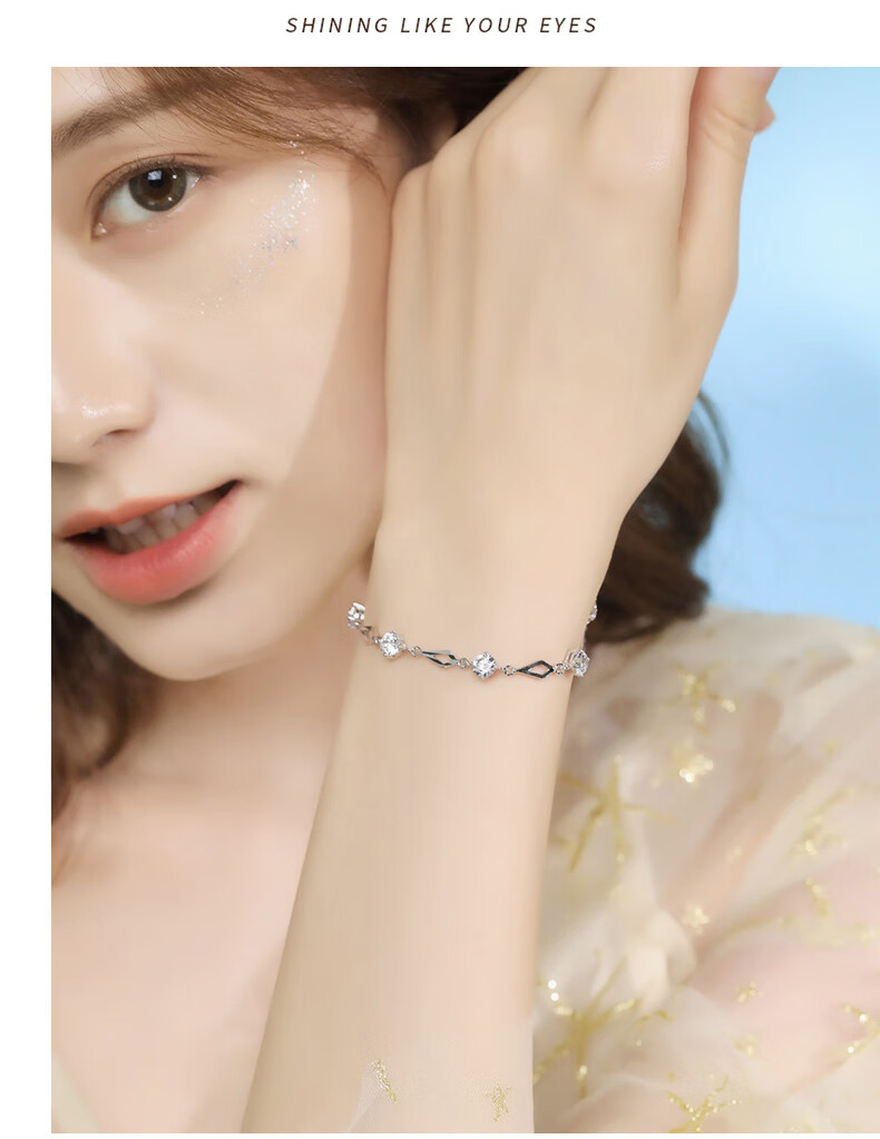 DiJing 999 Pure Silver Women's Faceted Love Bracelet High-End Bangle Jewelry Valentine's Day 520 Gift for Girlfriend 9