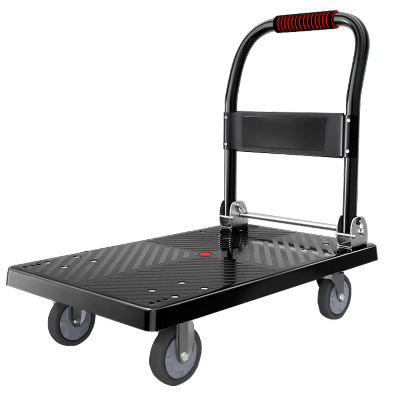 Leyoubaiyi Small Cart Flatbed Trolley, 90*60cm 5-Inch TPR Quiet Wear-Resistant Four-Wheel 1000 Jin Capacity, Renovation Small Trailer Moving Hand-Pulled Cart Foldable