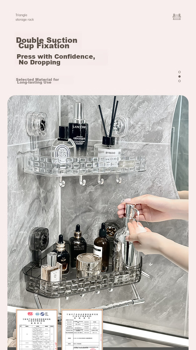 Bydoll Suction Cup Storage Rack, Bathroom No-Drilling Vacuum Adhesive Transparent ABS Washbasin Organizer Wall-Mounted Shelf 4