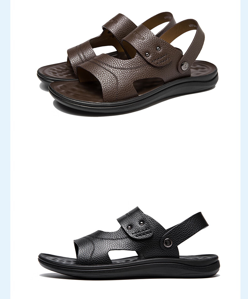 Aokang Sandals, Beach Shoes, Men's Comfortable Casual Open-Toe Breathable Two-Way Simple Slippers, Brown, Size 38 10