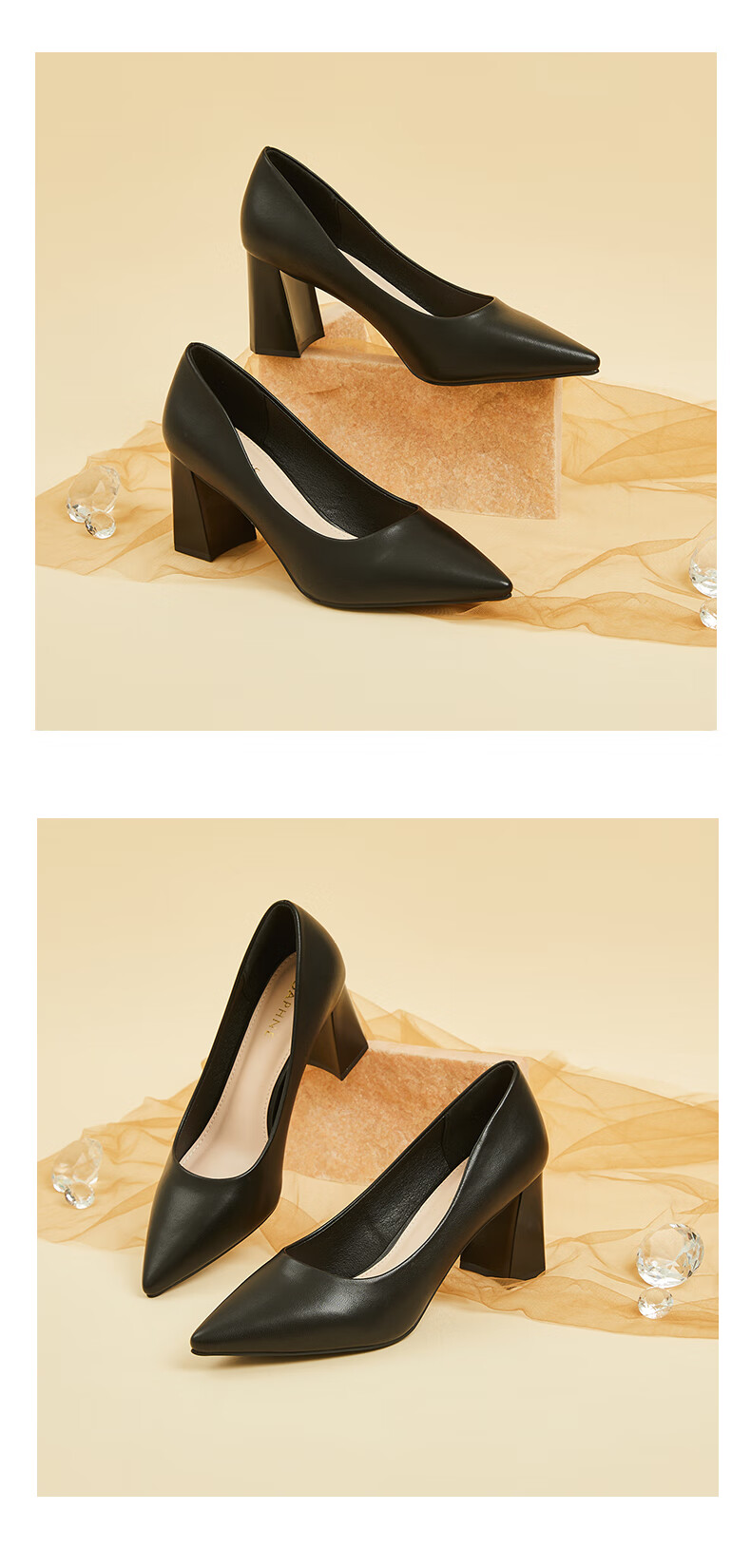 DAPHNE Women's Single Shoes, Genuine Leather, Chunky High Heels, Professional Formal Shoes, Women's Leather Shoes (Heel Height 4.5CM), Size 38 9