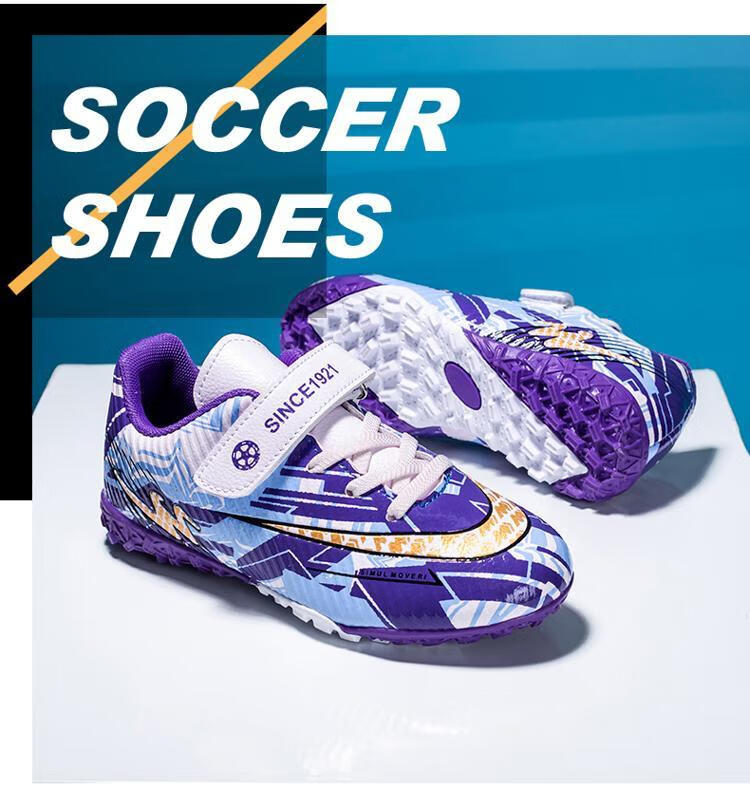 Shuangxing Children's Soccer Shoes, Youth Non-Slip Wear-Resistant Training Shoes for Boys And Girls, TF Turf Cleats, Lightweight All-Season Style for Artificial Turf 18