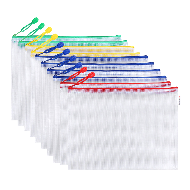 COMIX 10 A4 Thick Transparent Zipper File Folders for Elementary School Subject Classification, Exam Paper Storage, Middle And High School Supplies, Homework Organizer, Exam Bag with Mesh EA5020-10