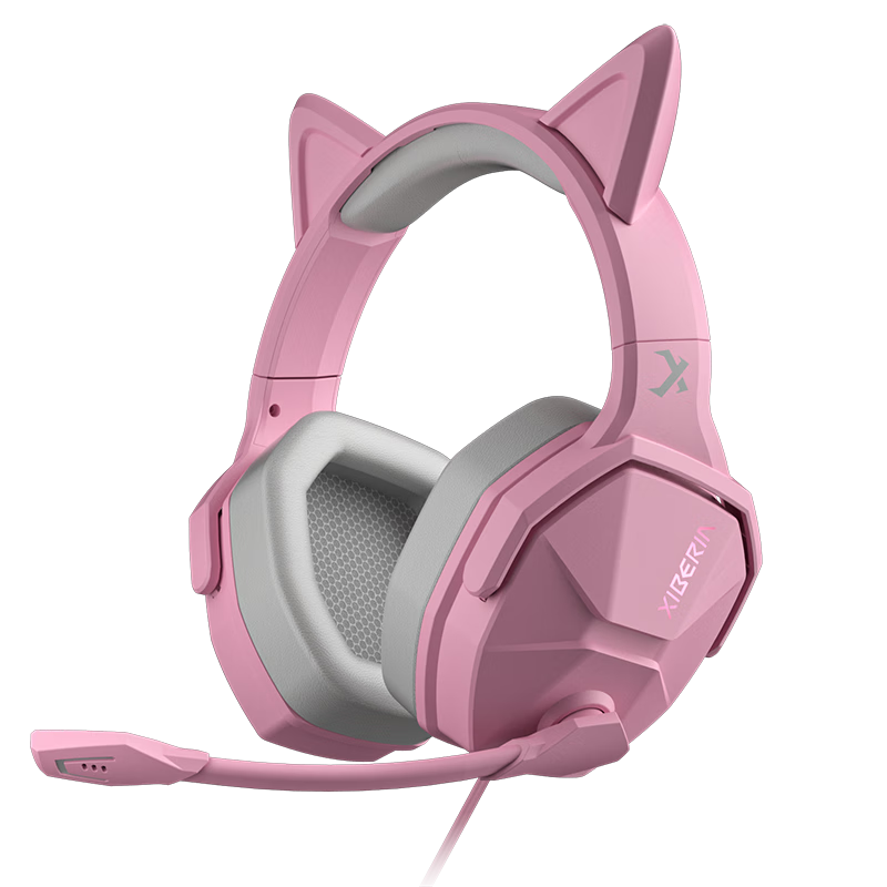XIBERIA V13U Pink Cat Ear Gaming Headset, Wired Over-Ear 7.1 E-Sports Computer Headphones, Internet Celebrity Live Streaming PUBG Headphones, for Female Students And Online Classes