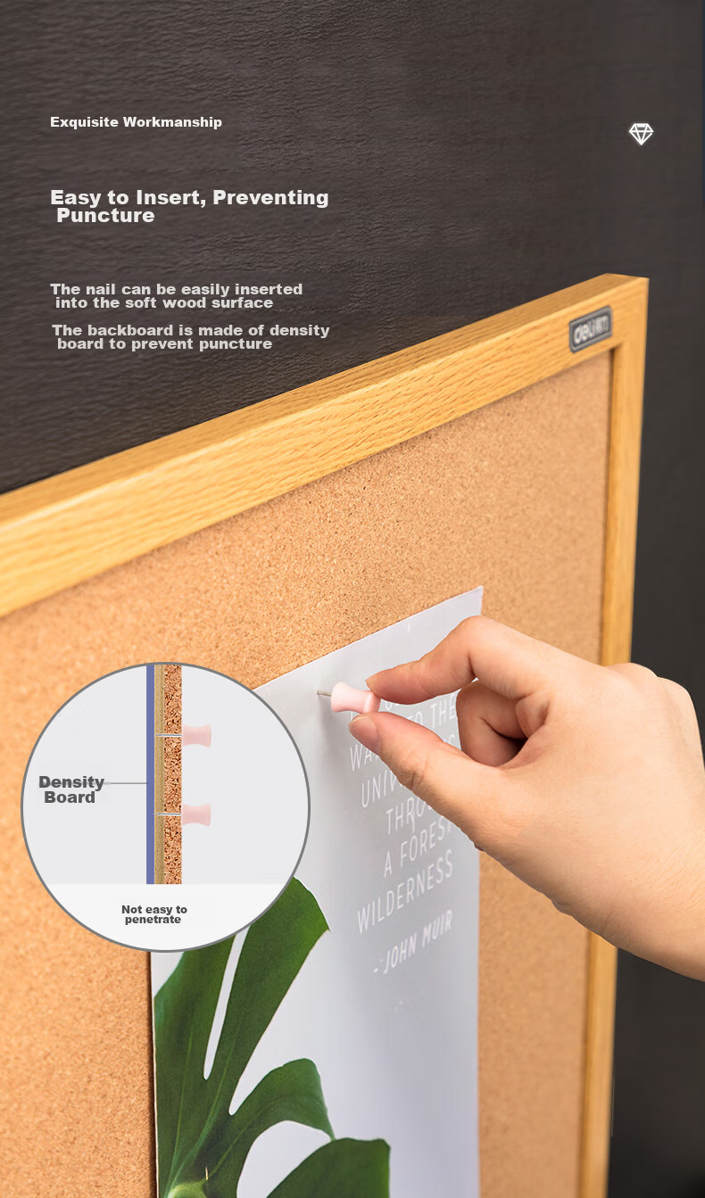 Deli 90*60cm Cork Message Board, Home Memo Board, Whiteboard, Pin-Insertable Photo Wall Board, Pushpin Board, Home Dormitory Message Board 8764 8