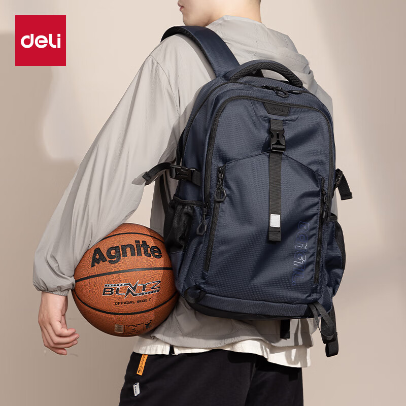 Deli Sports Reflective High School Basketball Backpack Large Capacity Backpack with Separate Basketball Compartment Shoulder Bag Navy Blue BB186