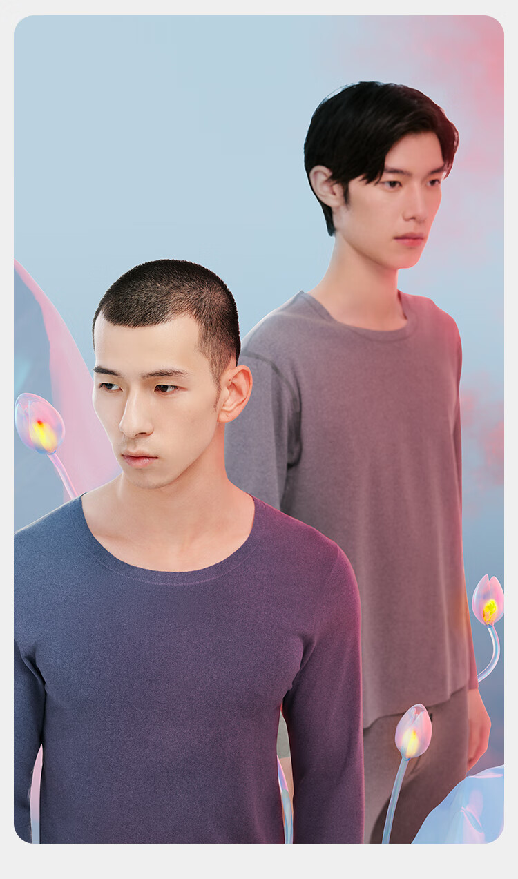 HLA [Xiaohuo-3fenhuo] Thermal Underwear for Men, New Style 2026 Double-Sided Fleece 230g Patch Autumn Top And Bottom Set 14