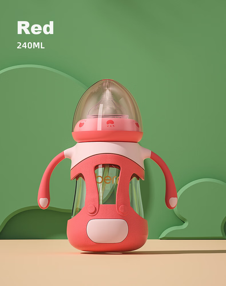 Oubeini Straw Bottle, Wide-Mouth Glass Bottle, Baby Bottle with Handle for 6 Months to 1-3 Years Old 11