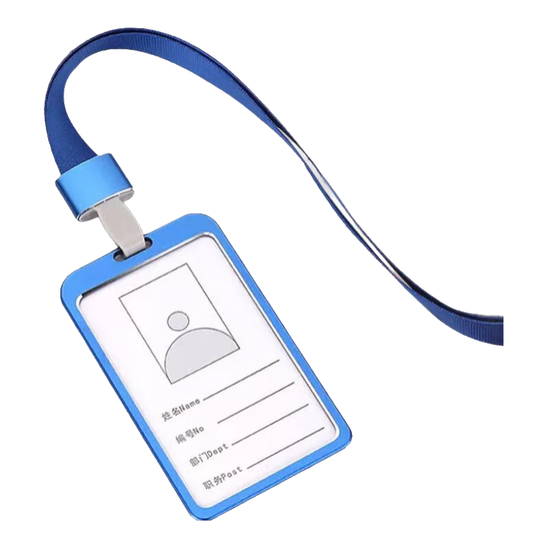 Oumai Work Badge Card Holder, Aluminum Alloy Double-Sided Employee ID Chest Badge, High-End Lanyard, School Card, Work Number Tag, Work Permit, 55*85mm, Blue, 5 Sets