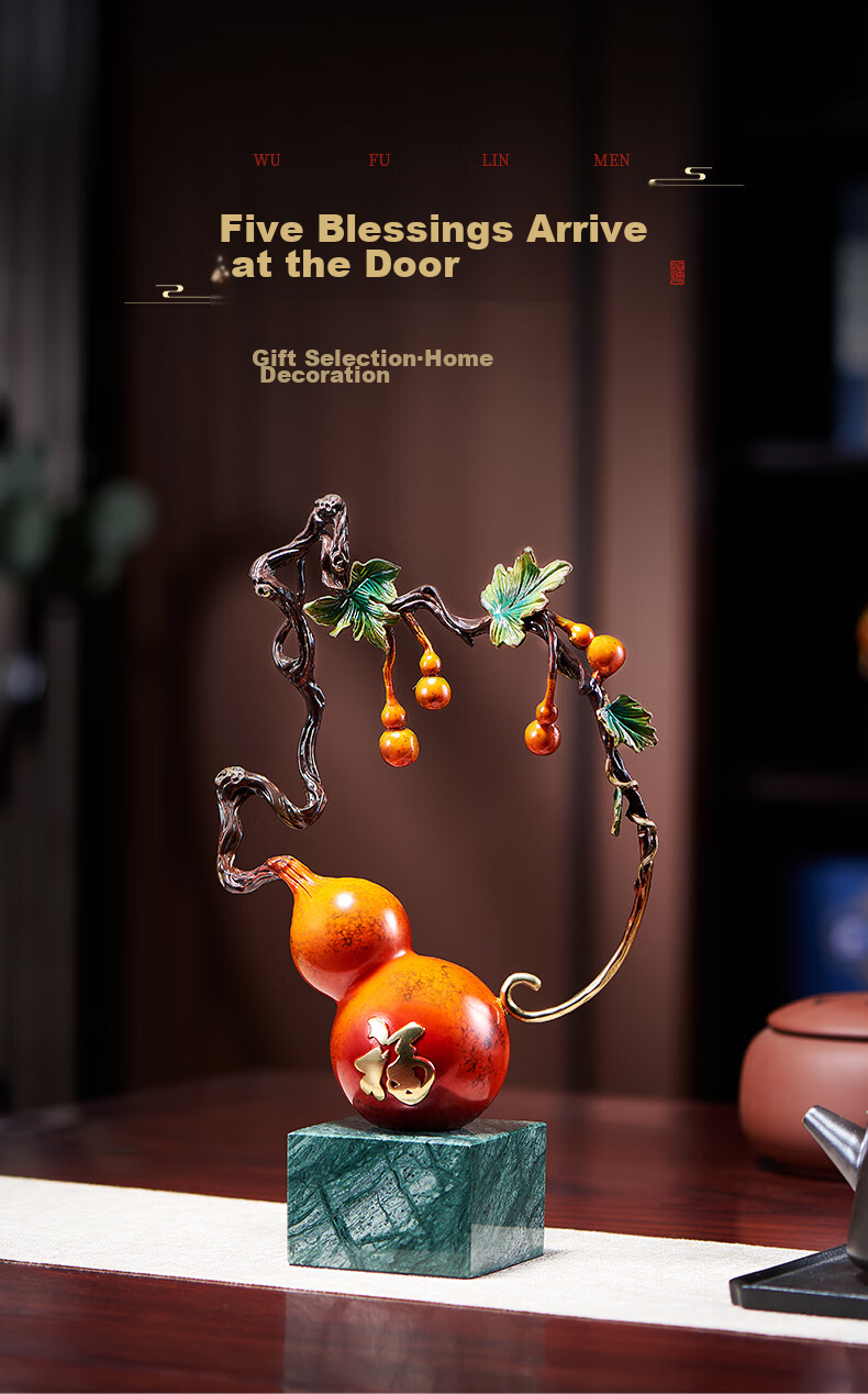 Nuoshiman Copper Gourd Ornament for Living Room, Wine Cabinet, Office, Housewarming Gift, Moving Present, Grand Opening 1