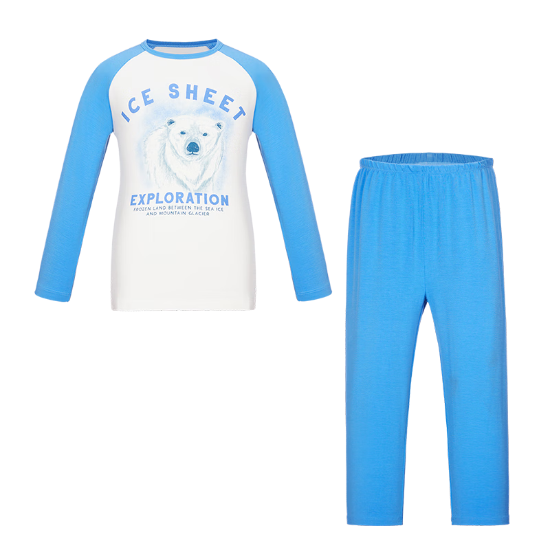 AIMER KIDS Boys' Spring Autumn Pullover Long Sleeve Colorblock Homewear Set Blue White 120