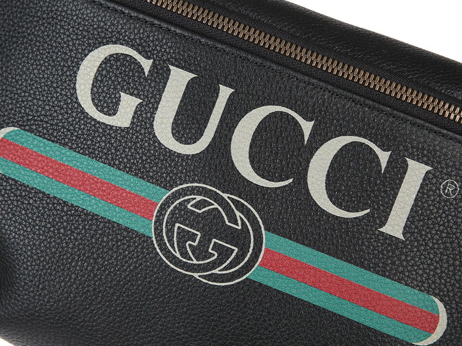 【古驰腰包】古驰 gucci 男士黑色牛皮gucci标识印花皮革腰包 530412