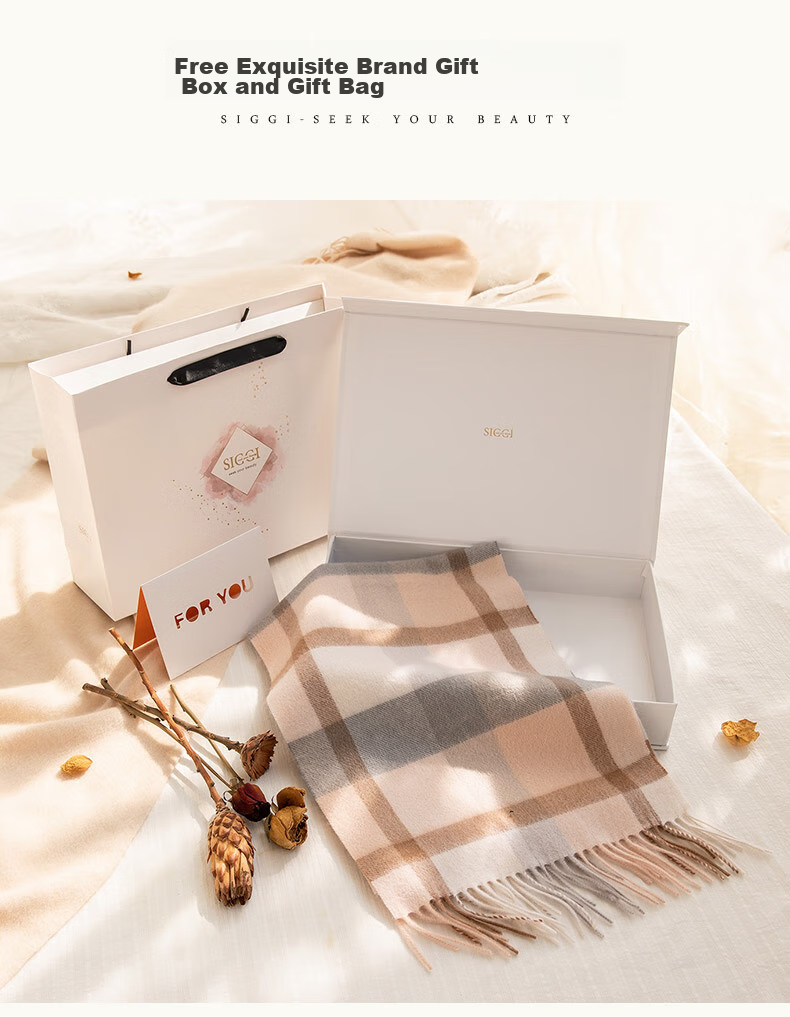 Siggi [Gift Box] Pure Cashmere Scarf for Women, Autumn And Winter British Plaid Shawl, Warm Neck Wrap, Mid-Autumn Festival And New Year Gift 13
