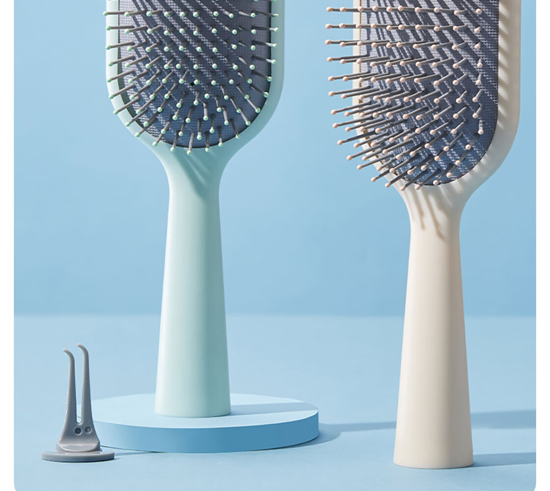 MINISO Comb, Upright Long Handle Airbag Comb, Massage Comb, Styling Comb, Hair Brush, Birthday Gift, Matcha Green + Cleaning Brush 2