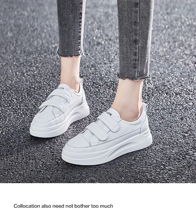 ZHR White Sneakers for Women, High-Quality Cowhide Upper, Thick-Soled Heightening Slimming Casual Shoes, Classic Velcro Versatile Sports Shoes AH109 White 37 12