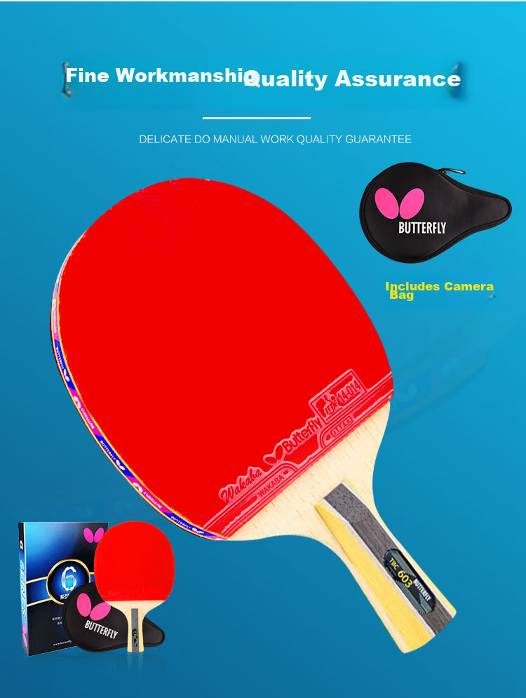 BUTTERFLY 6-Star Table Tennis Paddle, Double-Sided Reverse Rubber, Professional Competition Racket, Single Paddle 603-Straight Handle, Includes Paddle Case 3