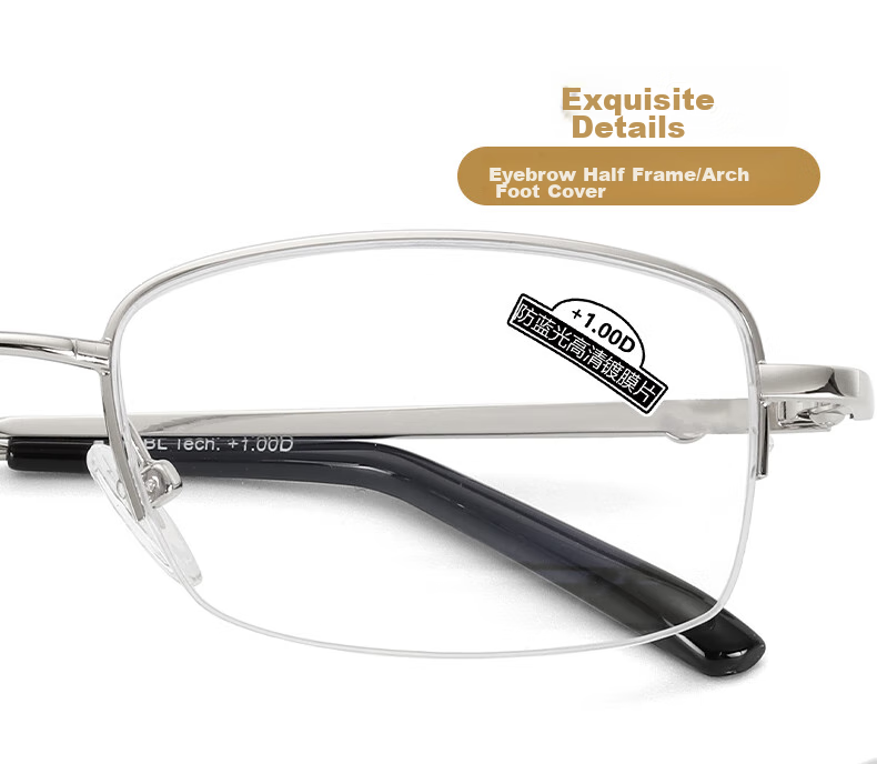 Funsonca Anti-Blue Light Comfortable Ultra-Light Fashionable Reading Glasses for Men And Women, Metal Durable Business 6100, -1.00 Diopter 13