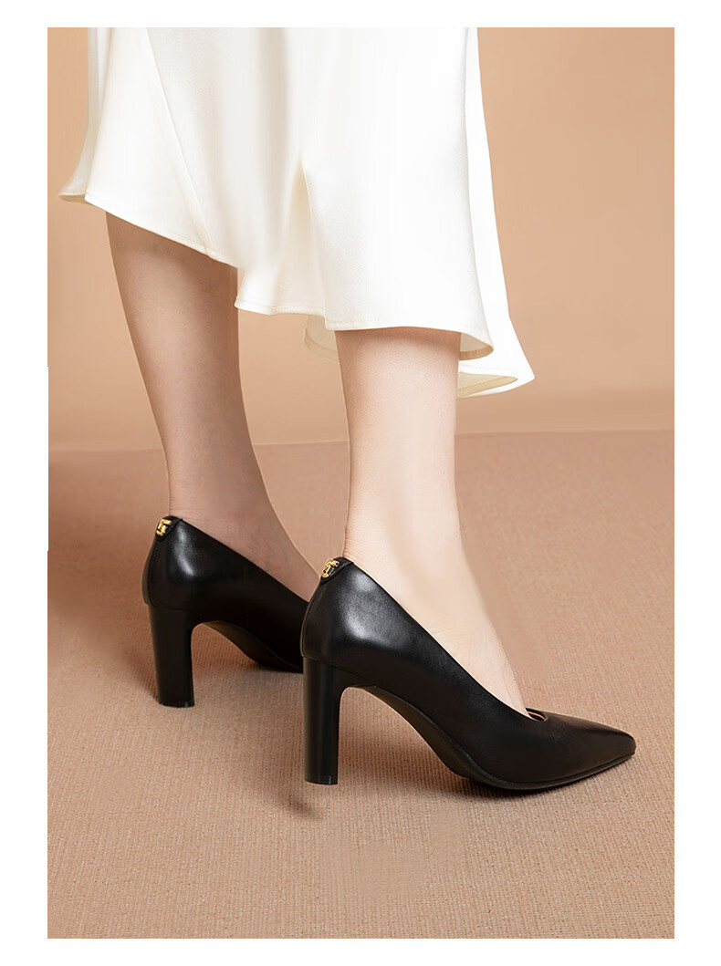 COMELY High Heels for Women, Chunky Heel Pointed Toe Comfortable Soft Sheepskin Ladies Pumps Soft Sole Professional Shoes, Black, Size 34 11