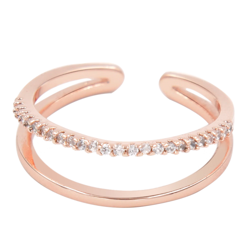 AJIDOU Double Ring Bracelet with Diamond Inlay, Sweet Ring Gift for Women, Adjustable Opening Design, Jewelry Present for Girlfriend Or Wife