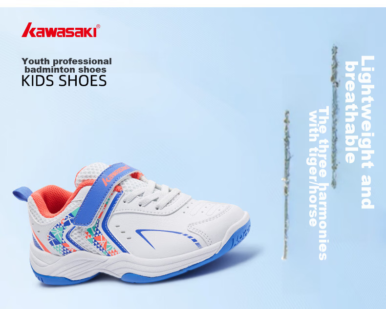 KAWASAKI Youth Badminton Shoes, Wear-Resistant, Shock-Absorbing, Breathable, Sports Running Shoes B4102, Pink, Size 32 2