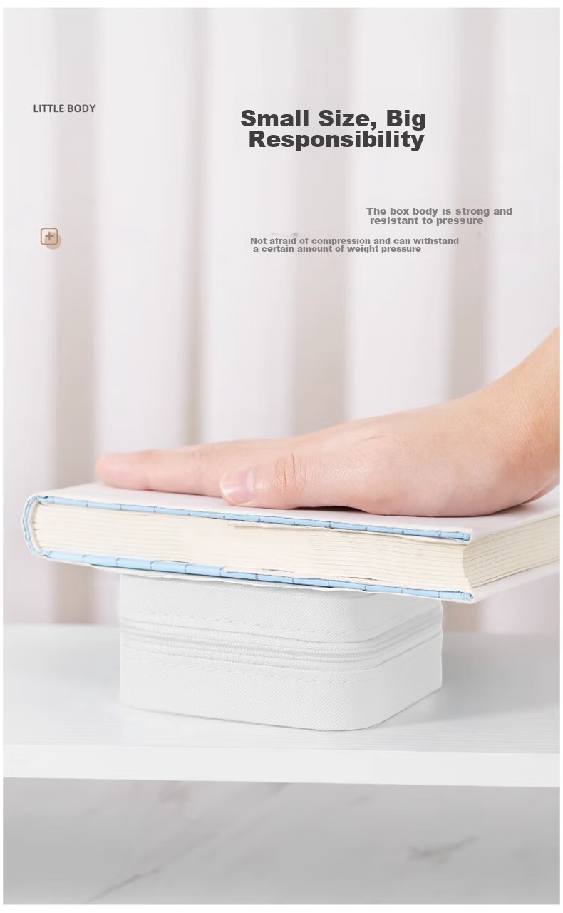 Jinghuisichuang Jewelry Storage Box, Portable Earring Hoop Necklace Ring Jewelry Organizer, PU Leather White 8