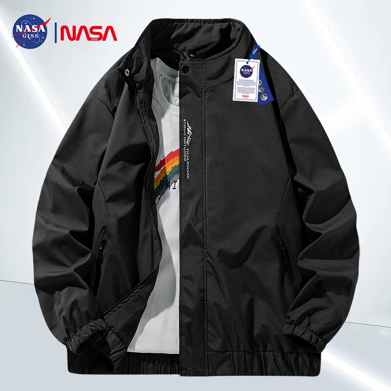 Мужская куртка NASA GISS, трендовая, весна-осень, с воротником-стойкой, свободная, повседневная, универсальная, черная, XL