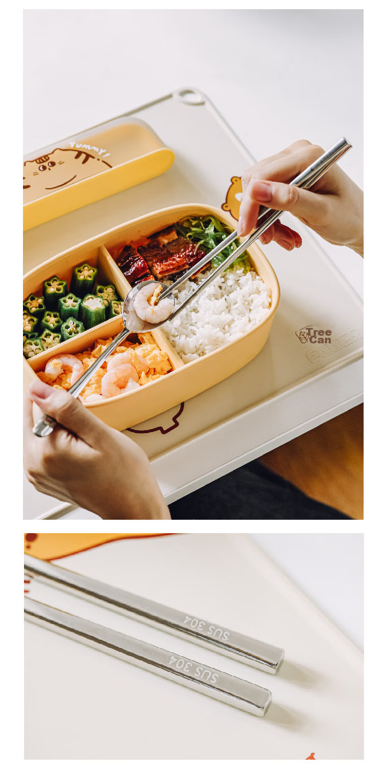 Shuke Orange Cat Tableware Box for Elementary School Students, Portable Stainless Steel Chopsticks And Spoon Set for Children, Suitable for Individual Use 11