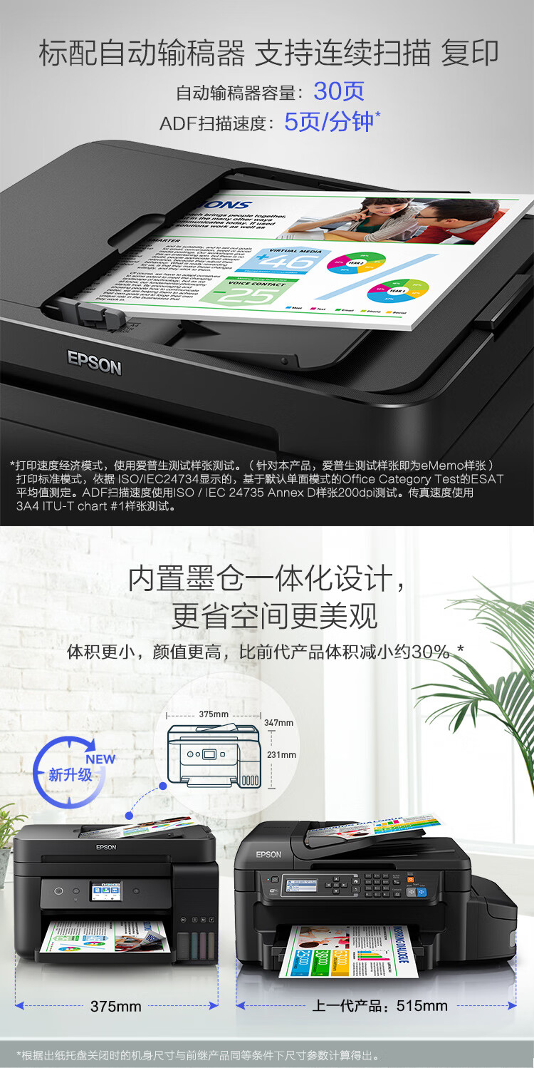 爱普生（EPSON）L6198 全新商务墨仓式旗舰款 彩色无线多功能传真一体机 （打印 复印 扫描 传真 wifi）