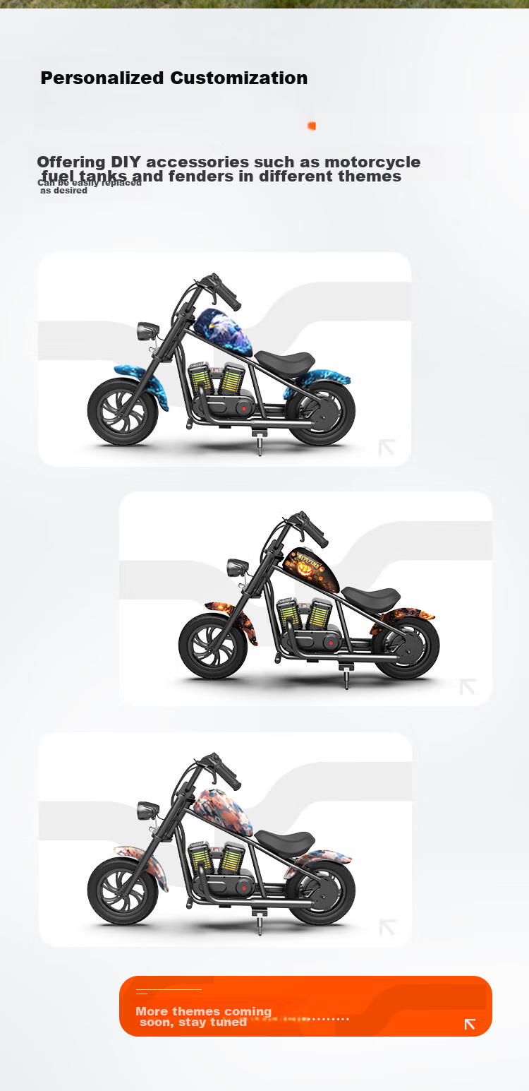 Baofengqishi Children's Electric Motorcycle, Cool Harley Design, for Ages 3-16, Birthday Gift, 3C Certified, Two-Wheel, Single Drive, Mini Harley, Small Electric Scooter 12