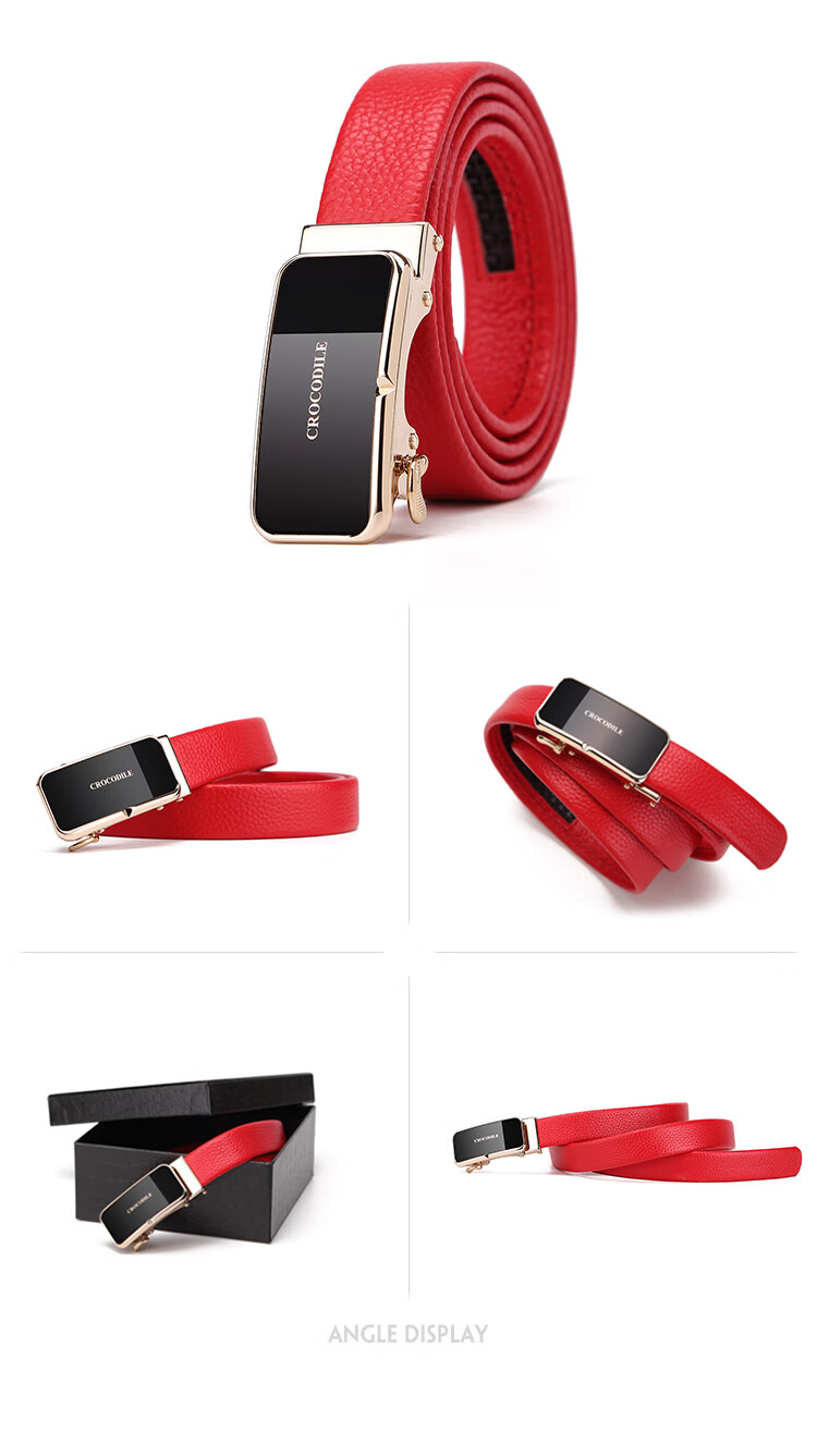 CROCODILE Top-Grain Leather Women's Automatic Buckle Belt, Business Belt, Birthday Gift for Girlfriend, T1561 Black 10