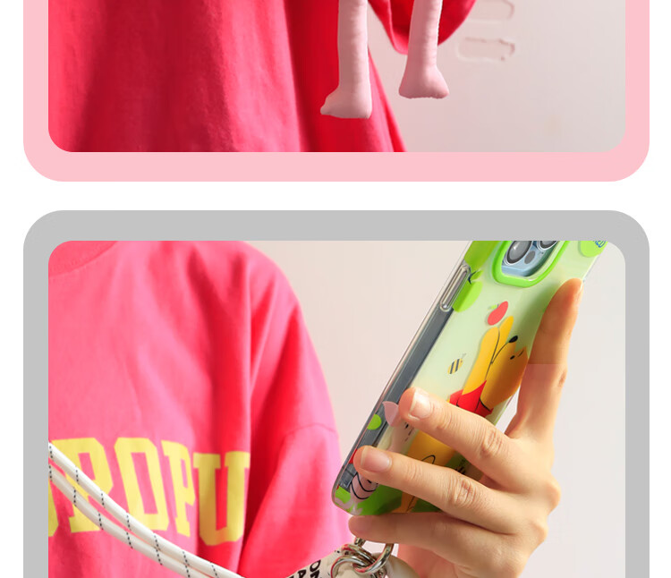 ESCASE Phone Lanyard Strap, Neck Strap, Crossbody Bag, Outdoor Detachable Shoulder Strap, Hiking, Fluffy Cartoon Style Pendant, Anti-Loss, Cute Robot Design, Exquisite White MPS-P15Pro 6