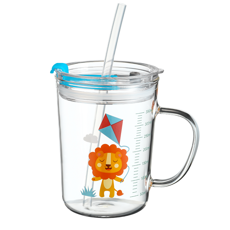 Fuguang Glass Cup for Home Use, Children's Milk Cup with Scale And Straw, Water Bottle for Boys And Girls, Milk Powder Mixing Cup with Handle